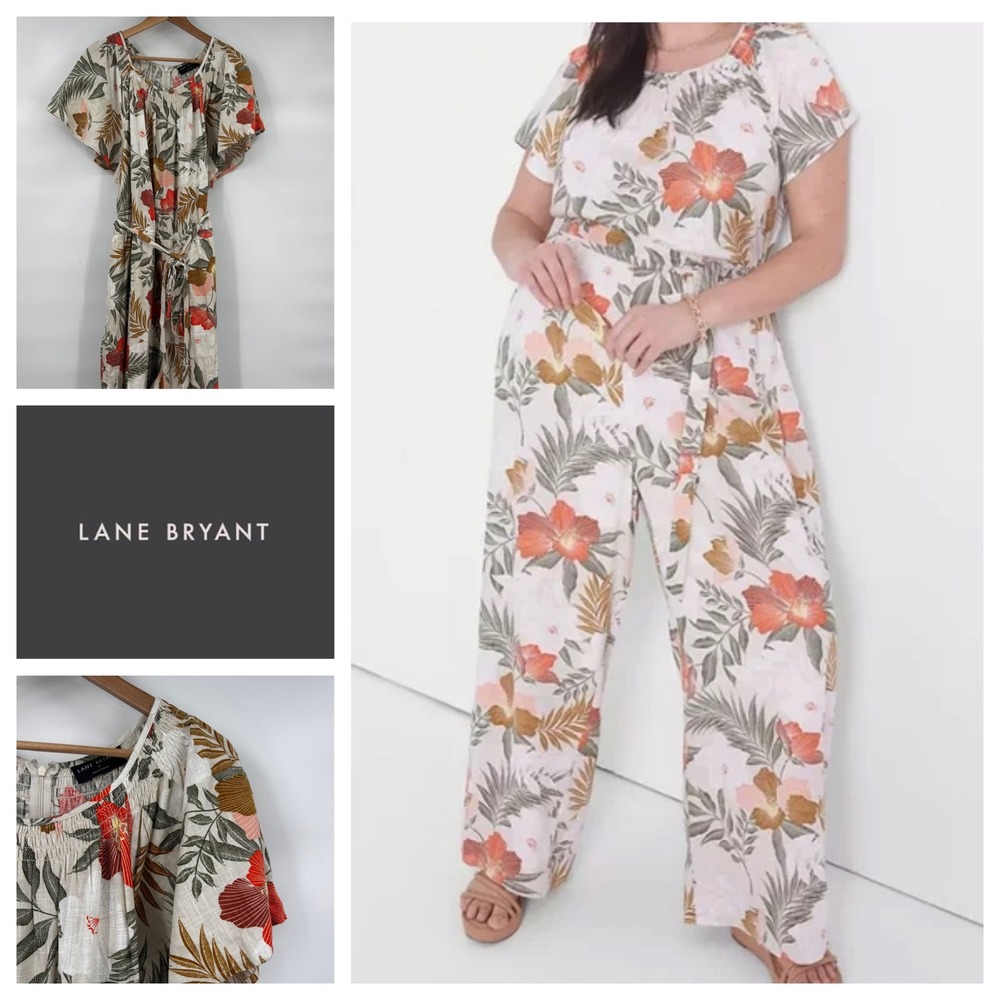 Lane Bryant Floral Wide Leg Jumpsuit Off Shoulder Belted Size‎ 22